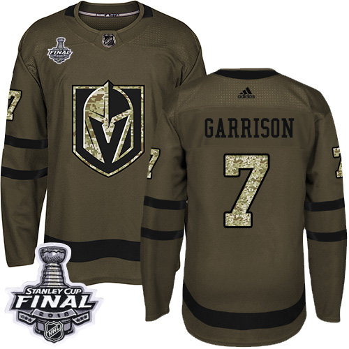 Adidas Golden Knights #7 Jason Garrison Green Salute to Service 2018 Stanley Cup Final Stitched NHL Jersey - Click Image to Close